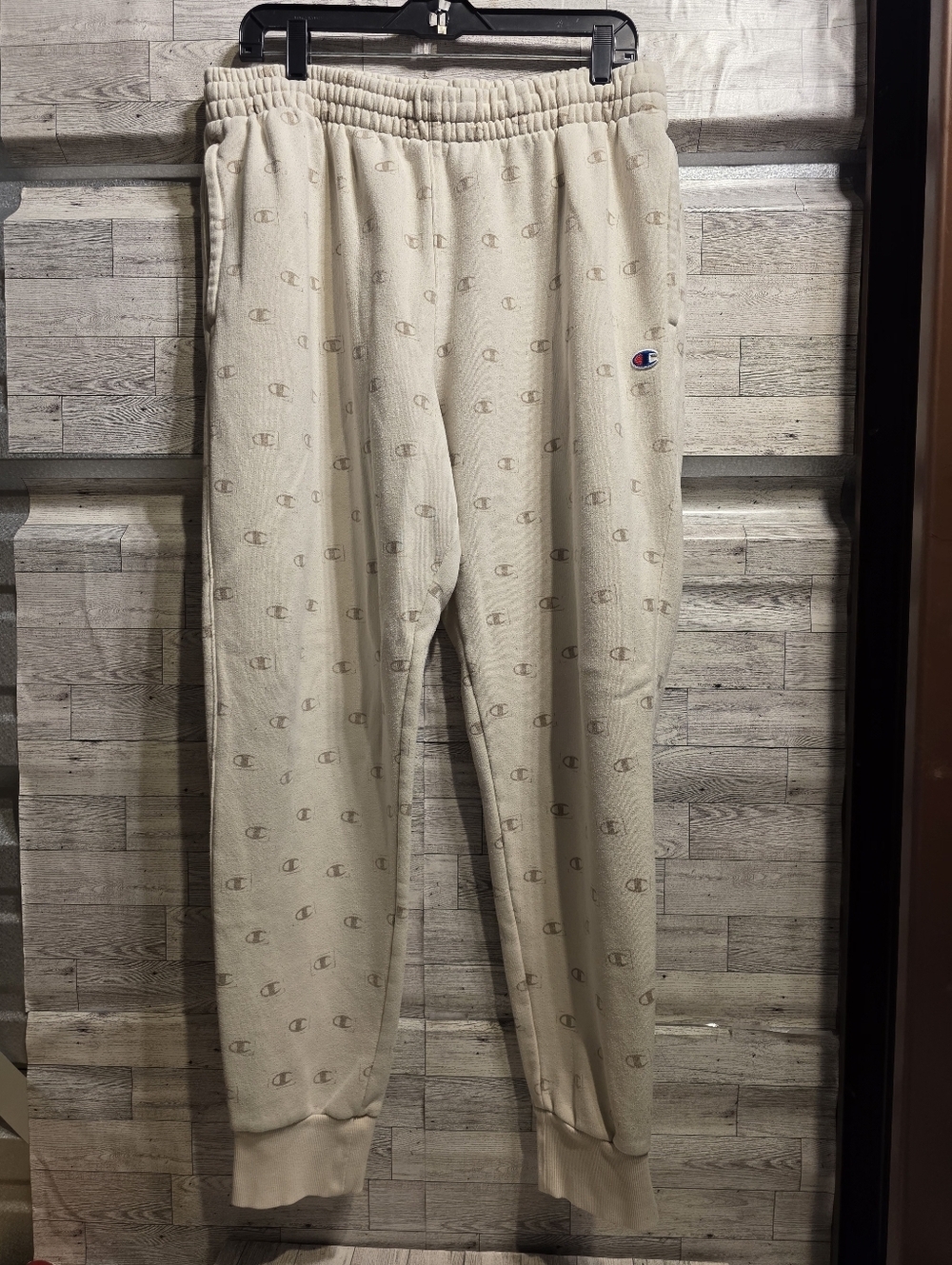 Champion Cream Allover Logo Jogger Sweatpants